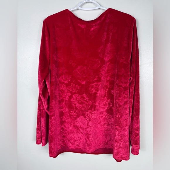 Lane Bryant Red Velvet Burnout Rose Blouse Long Sleeve Size 22/24 Floral - Picture 2 of 7